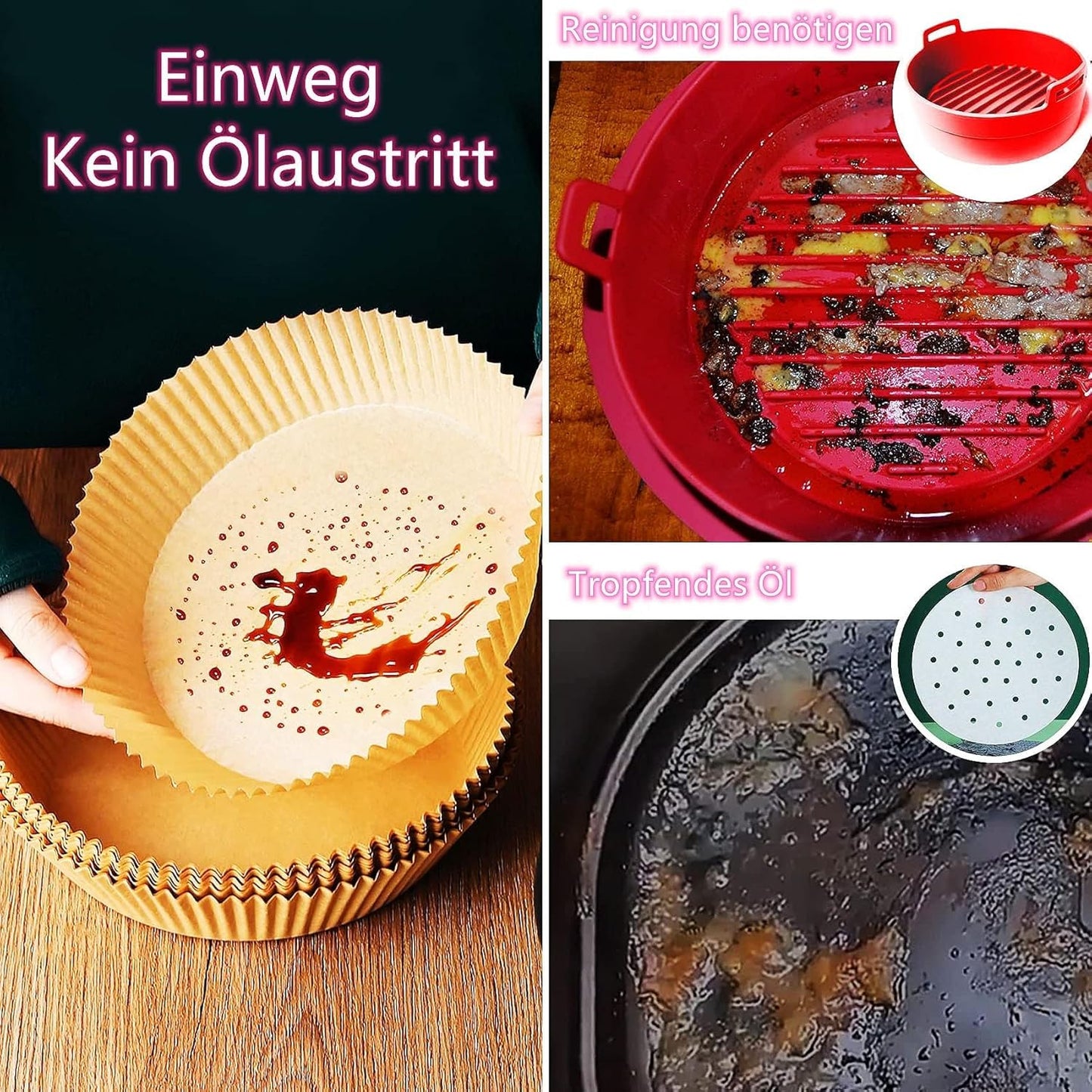 30-Pack Round Air Fryer Disposable Baking Paper - Waterproof and Oil-Proof Parchment Paper for Frying Pan, Oven, Grill, Cook, Steam, and Hot Air Fryer