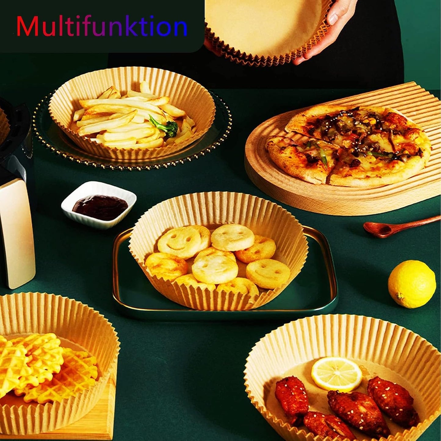 30-Pack Round Air Fryer Disposable Baking Paper - Waterproof and Oil-Proof Parchment Paper for Frying Pan, Oven, Grill, Cook, Steam, and Hot Air Fryer