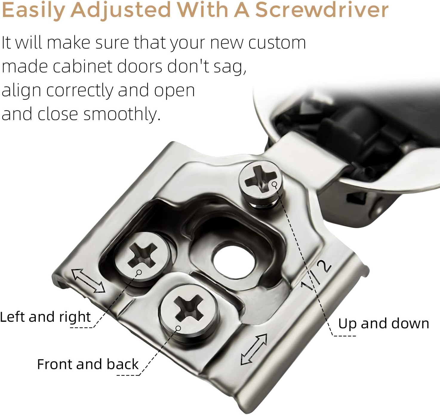 30 Pack Soft Close Kitchen Cabinet Hinges 1/2 inch Overlay Satin Nickel Stainless Steel Concealed Hinges - WildKart