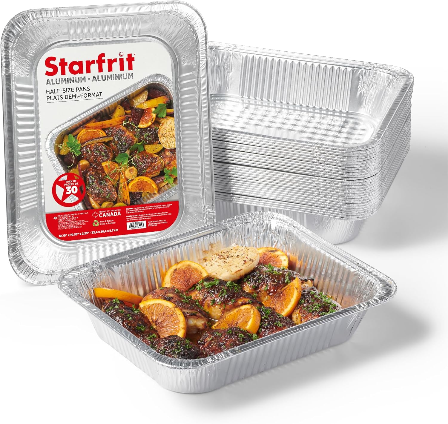 30-Pack Starfrit Half-Size Steam Table Pans - Recyclable & Disposable - Oven & Freezer Safe - Ideal for Cooking, Baking, Roasting & Meal Prep