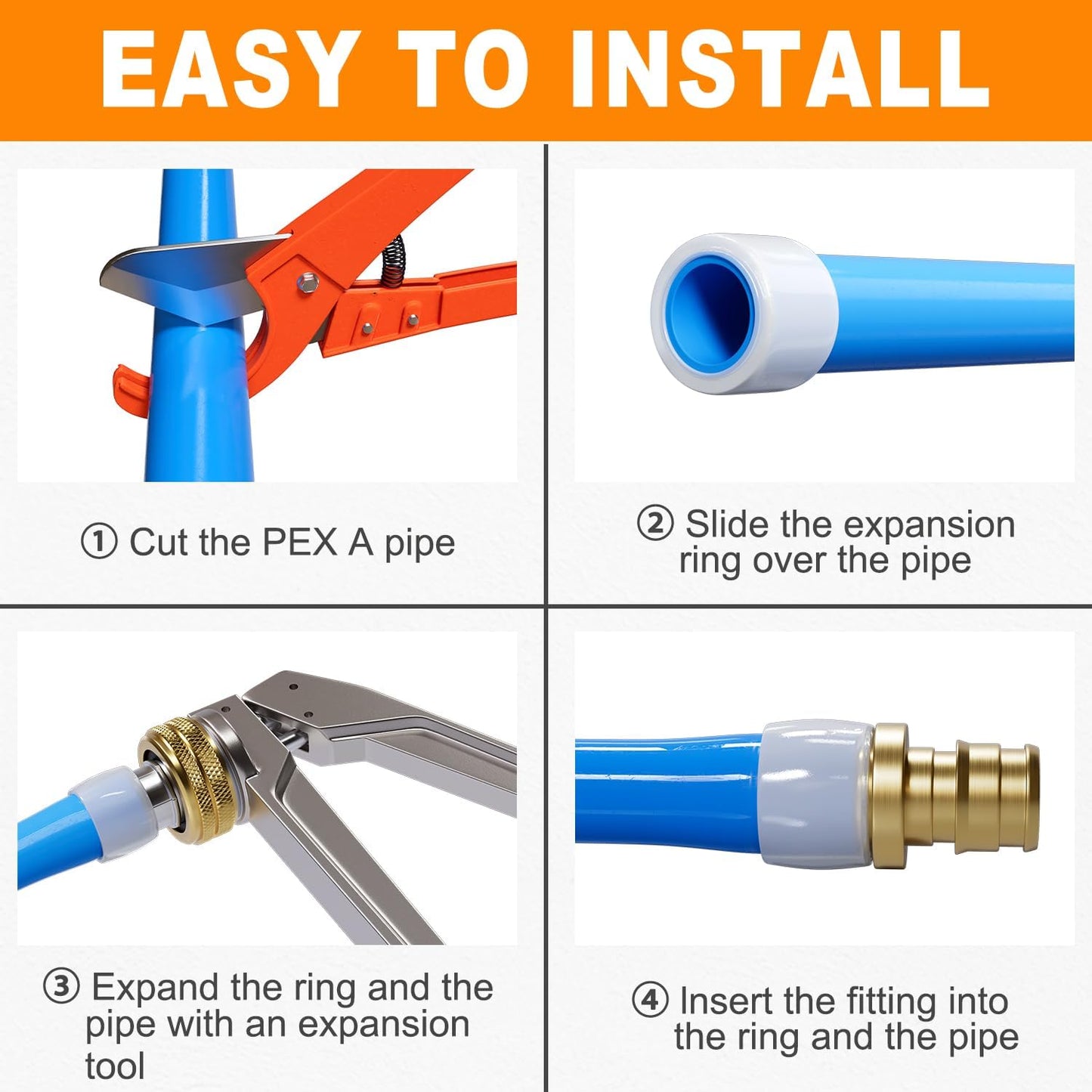 (30 Pack) SUNGATOR 1/2" PEX-A Expansion Rings, Plastic F1960 Sleeves for Pipe/Tubing System