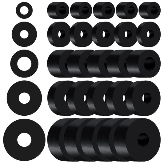 30 PCS Redanha Rubber Spacers - Variety Pack of 5 Sizes Black Non-Slip Grommets for Vibration Isolation - Ideal for Home and Car Accessories