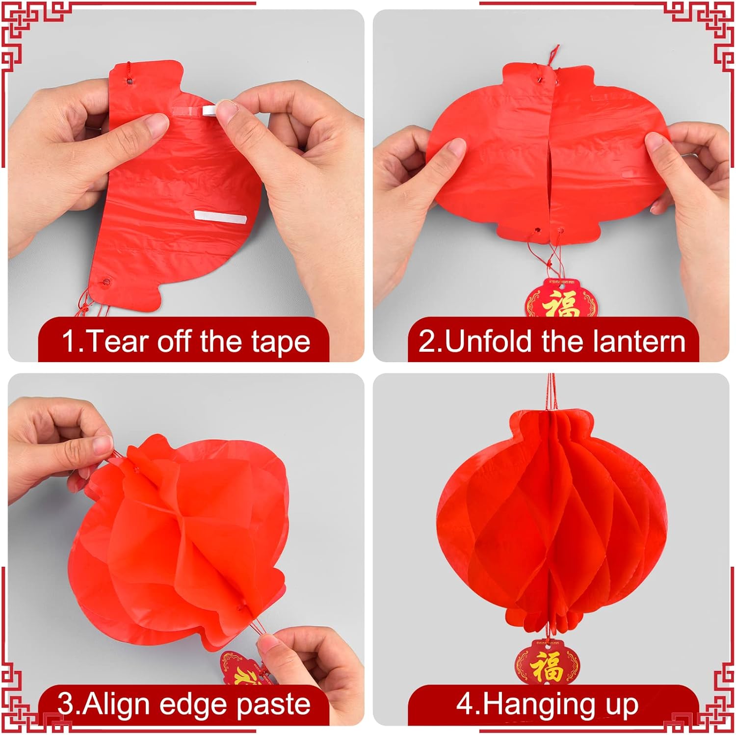 30-Piece Chinese and Japanese Paper Lantern Set with Cherry Blossom and Red Lanterns for Spring Festival, New Year, Wedding