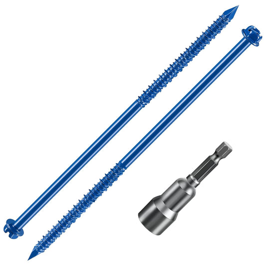 30-Piece Wensilon 1/4" x 6" Slotted Hex Washer Head Concrete Anchor Screws - Blue Flat Head Kit for Masonry, Block, Brick Stucco