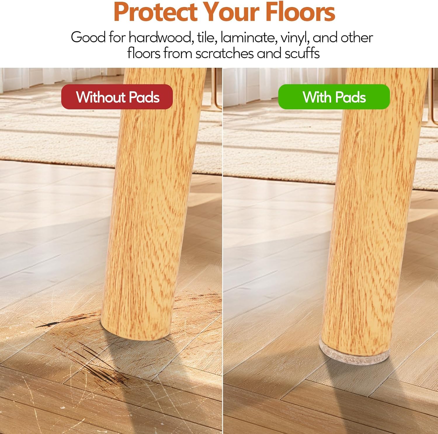 300 Pack Premium Beige Furniture Felt Pads with Self Adhesive - Anti Scratch Floor Protectors for Hardwood Furniture Legs - Includes 60 Cabinet Door Bumpers - by BAIPOK