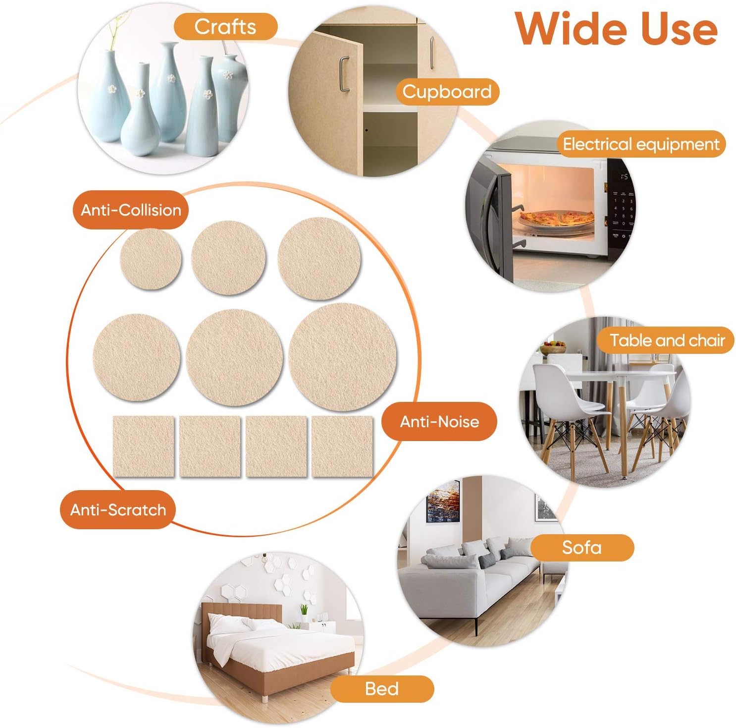 300 Pack Premium Beige Furniture Felt Pads with Self Adhesive - Anti Scratch Floor Protectors for Hardwood Furniture Legs - Includes 60 Cabinet Door Bumpers - by BAIPOK