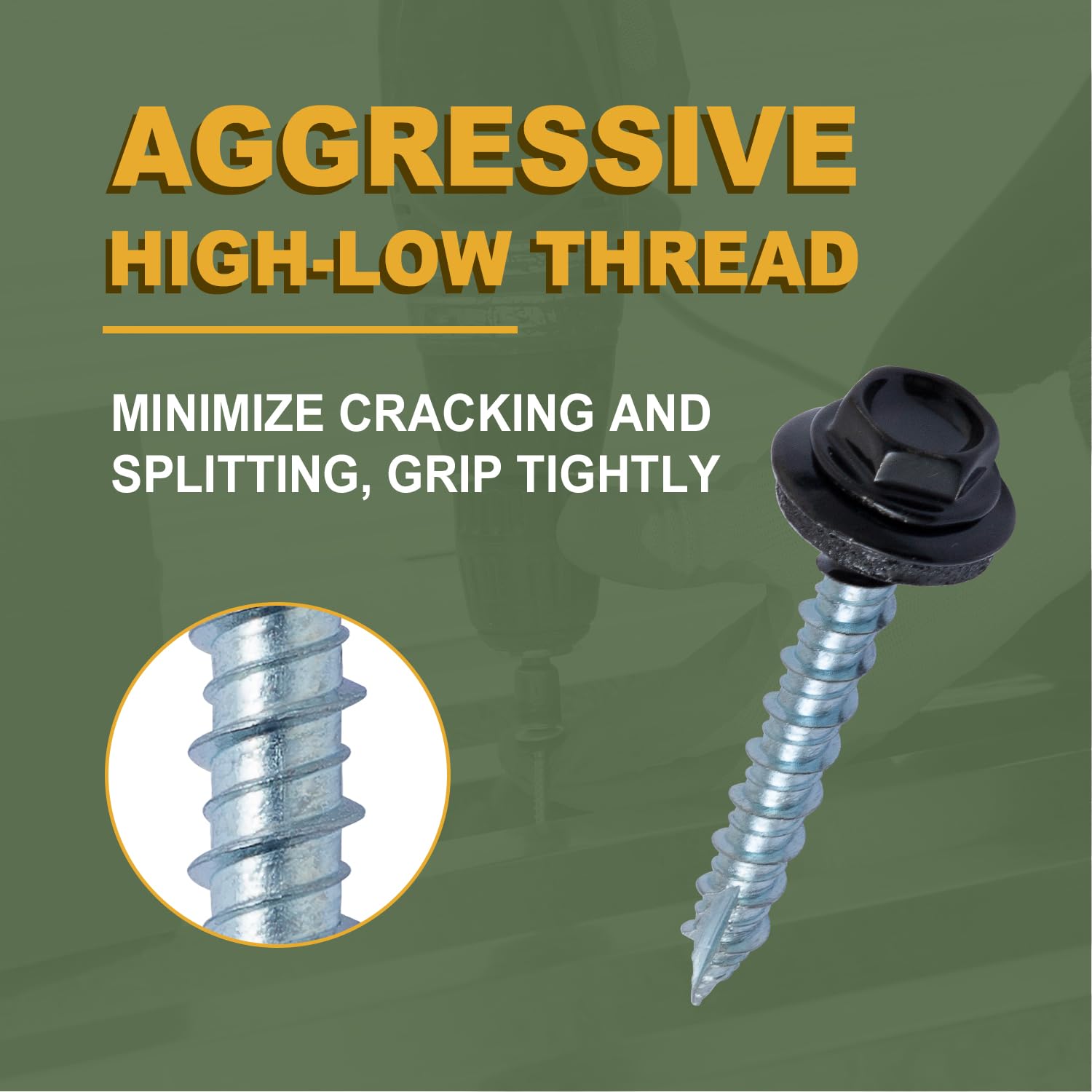 300-PCS Black Painted Metal Roofing Screws #14 x 1-1/2" with Rubber Washer