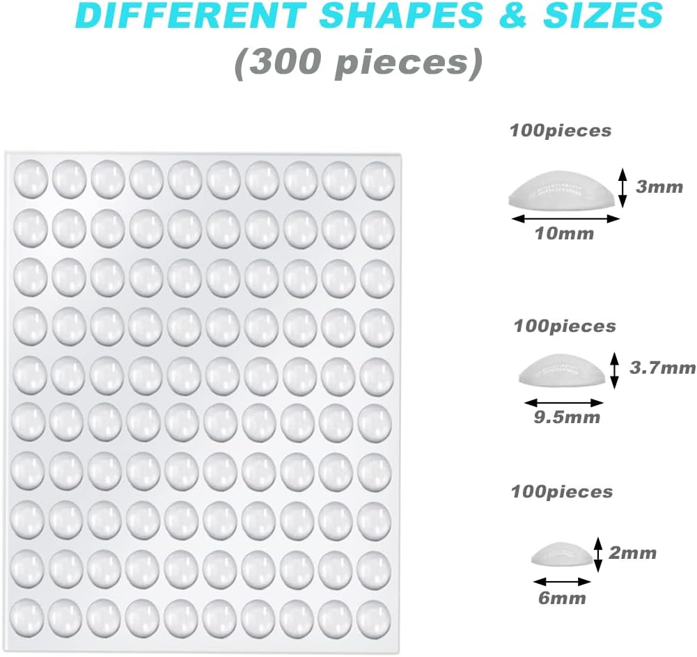 300 Piece Combo Pack Clear Adhesive Bumper Pads - Round Self Adhesive Rubber Feet for Cabinet Doors, Drawers, Glass Tops, Picture Frames, Cutting Boards