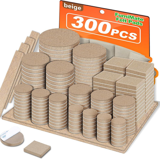300-Piece FURNIMATE Felt Furniture Pads Set for Hardwood Floors - Beige Floor Protectors for Furniture Legs, Furniture Felt Pads for Floor Protection