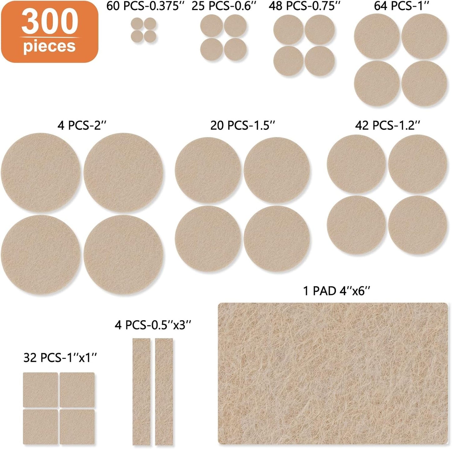 300-Piece FURNIMATE Felt Furniture Pads Set for Hardwood Floors - Beige Floor Protectors for Furniture Legs, Furniture Felt Pads for Floor Protection