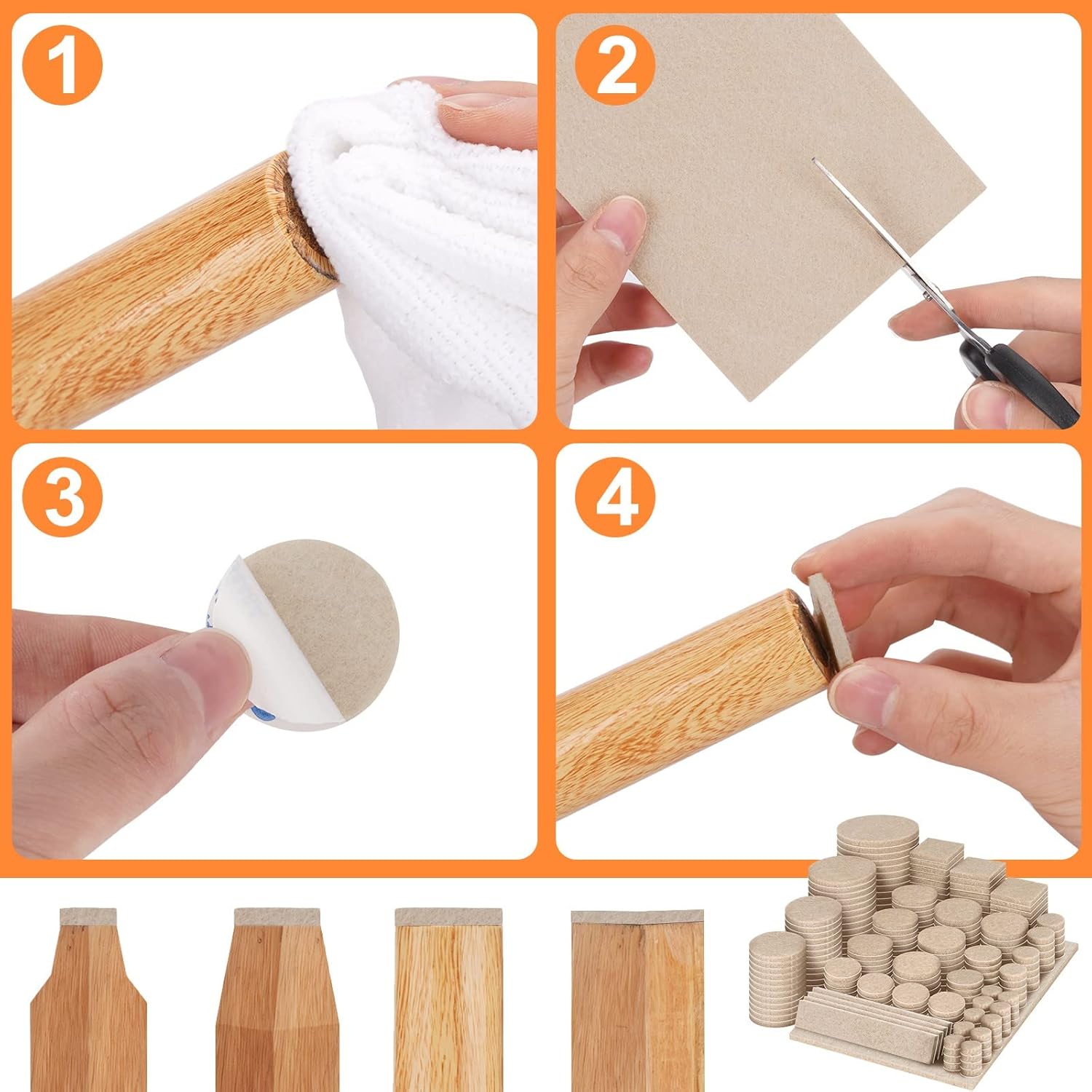 300-Piece FURNIMATE Felt Furniture Pads Set for Hardwood Floors - Beige Floor Protectors for Furniture Legs, Furniture Felt Pads for Floor Protection