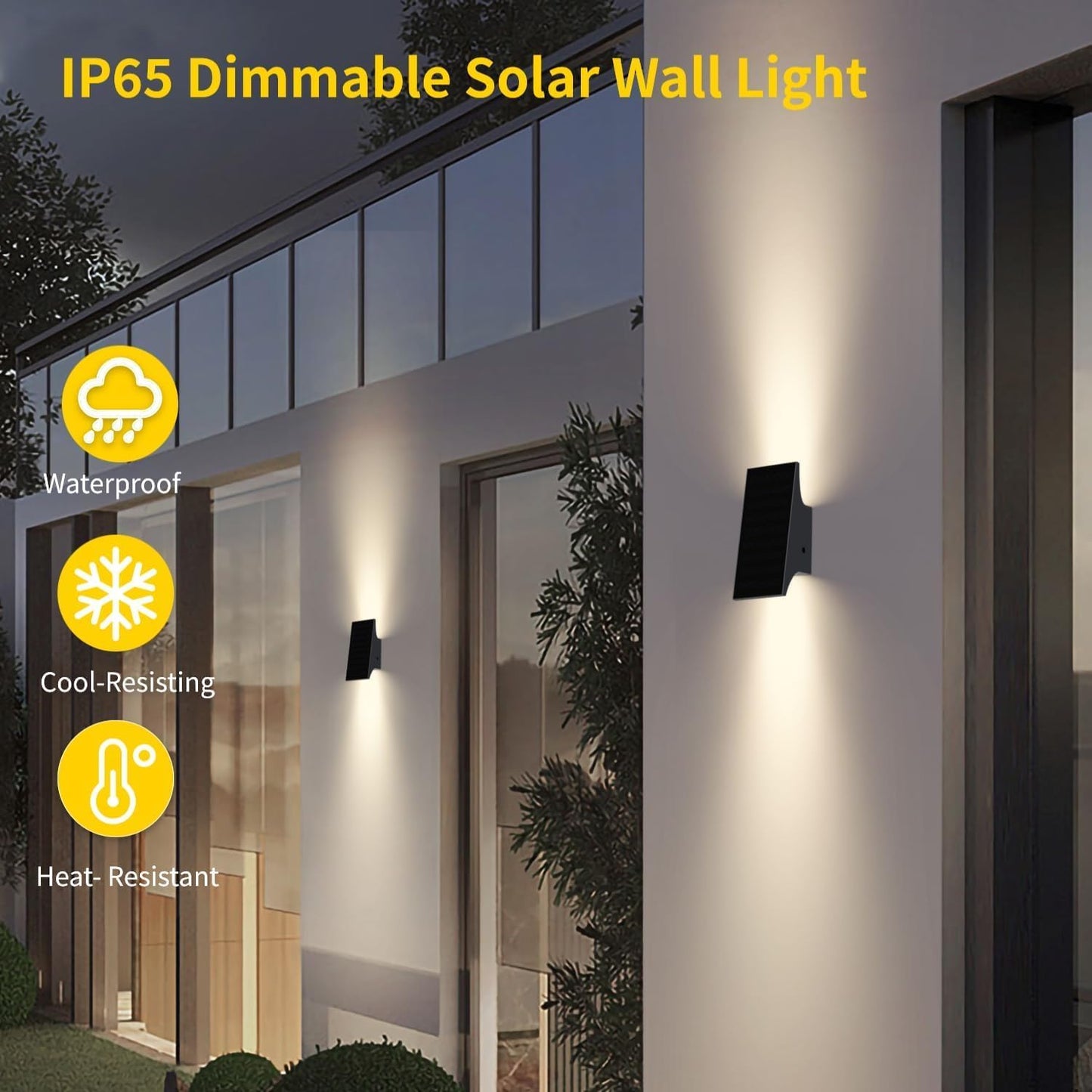 3000K 700LM Solar Wall Lights Outdoor - Adjustable Brightness Solar Sconce Lights for Yard Fence Patio - IP65 Waterproof Solar Outdoor Lights