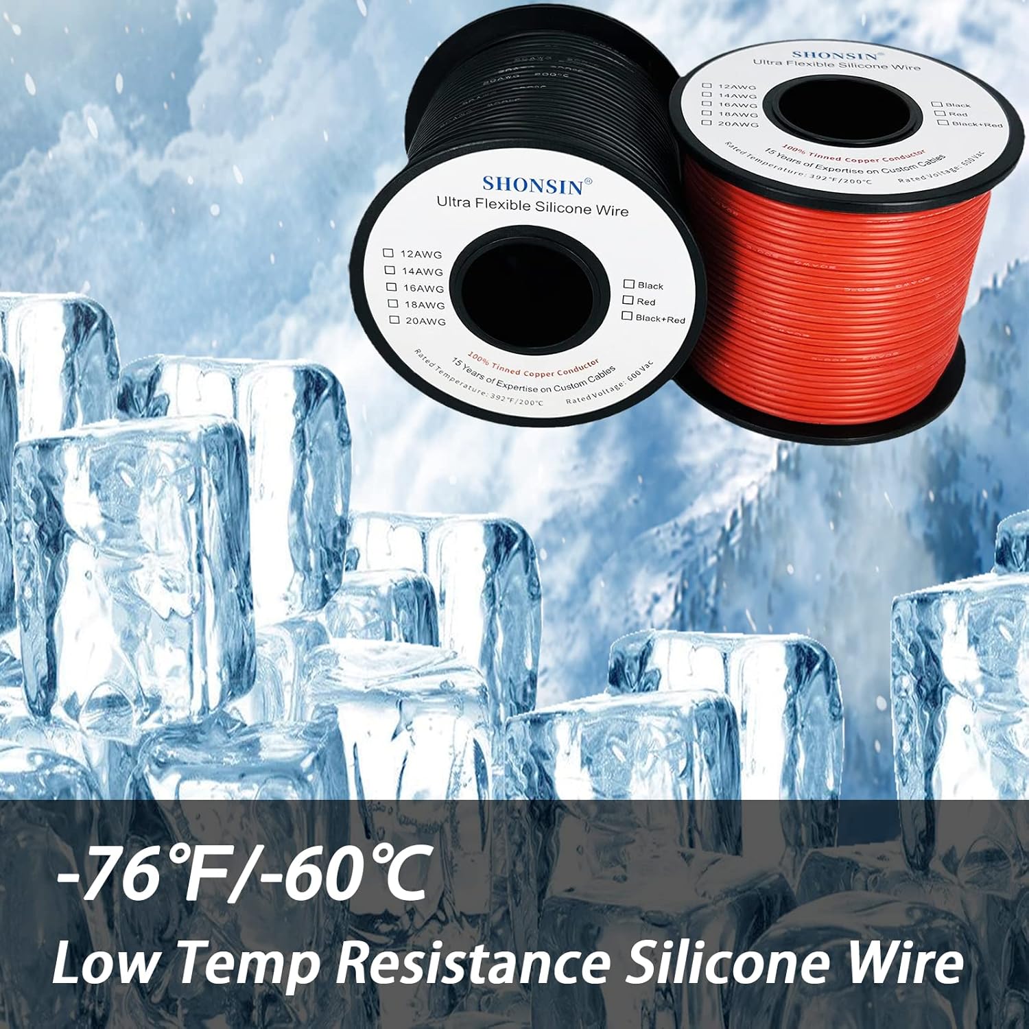 300FT Shonsin 20 AWG Silicone Wire - 150ft Black & 150ft Red Spools - Flexible 20 Gauge Electrical Hook Up Wire with 100 Strands of 0.08mm Tinned Copper Conductor - 600V, 200℃
