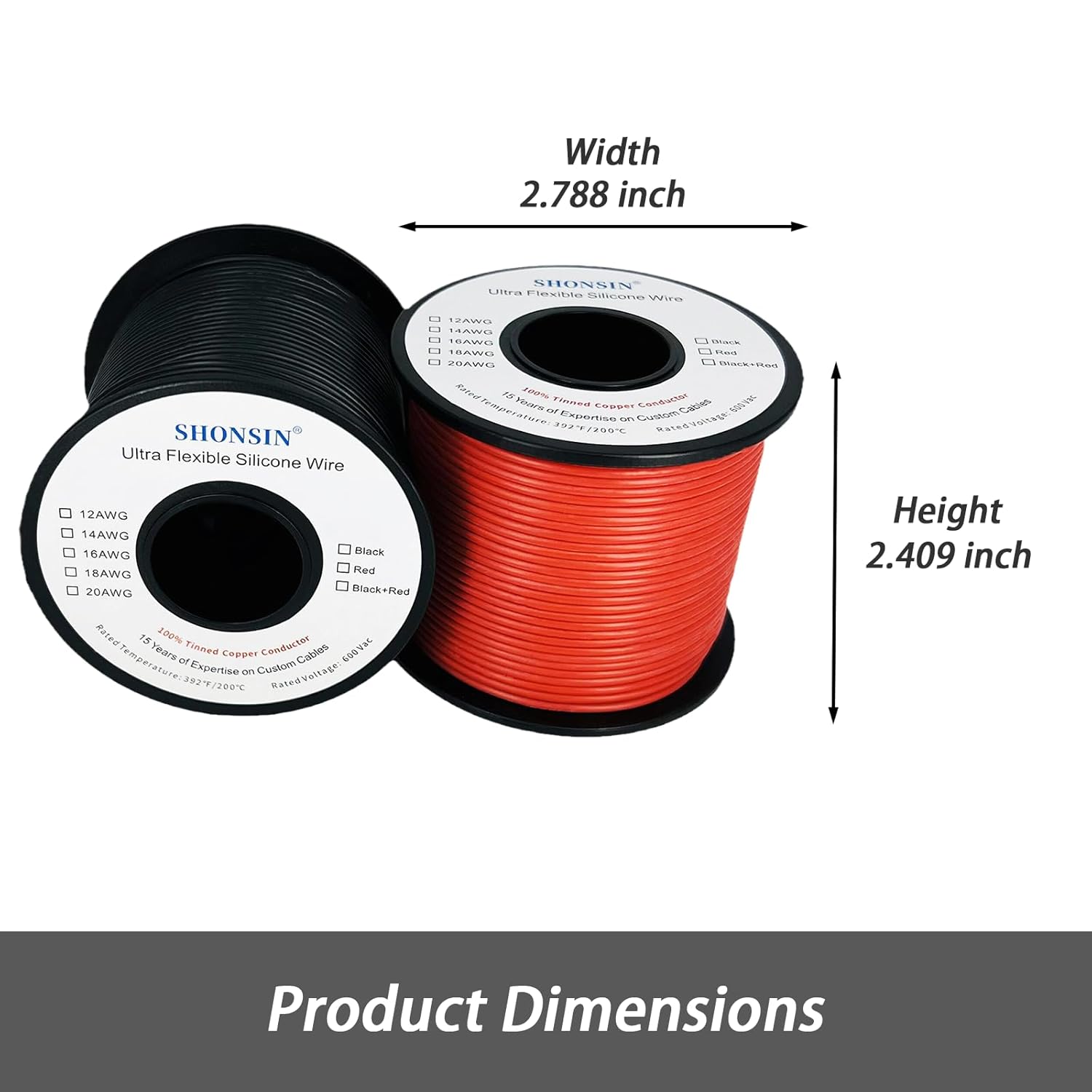 300FT Shonsin 20 AWG Silicone Wire - 150ft Black & 150ft Red Spools - Flexible 20 Gauge Electrical Hook Up Wire with 100 Strands of 0.08mm Tinned Copper Conductor - 600V, 200℃
