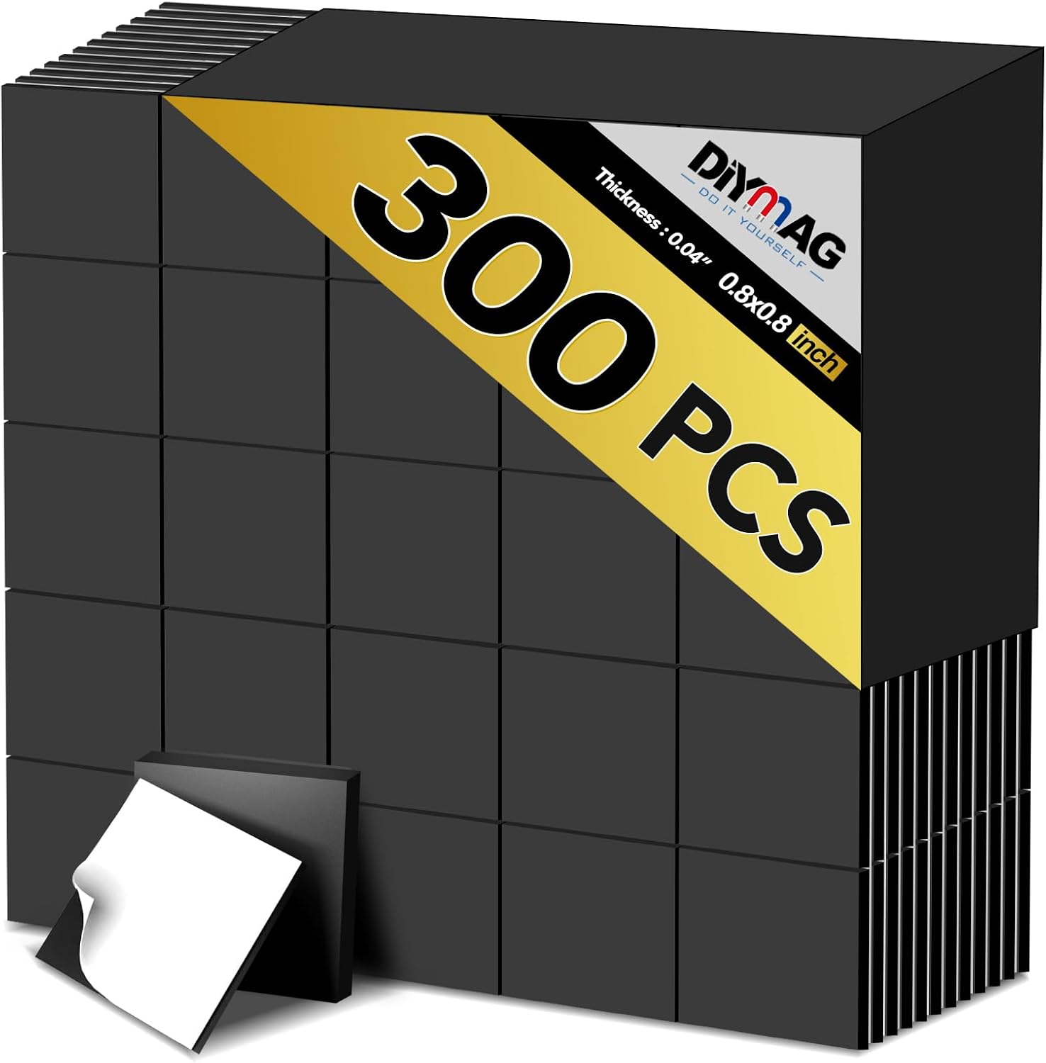 300Pcs Adhesive Magnetic Squares with DIYMAG Magnets, Small Magnetic Tape for Whiteboard Crafts, Classroom & Refrigerator - 0.8 x 0.04inch
