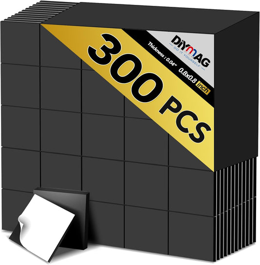 300Pcs Adhesive Magnetic Squares with DIYMAG Magnets, Small Magnetic Tape for Whiteboard Crafts, Classroom & Refrigerator - 0.8 x 0.04inch