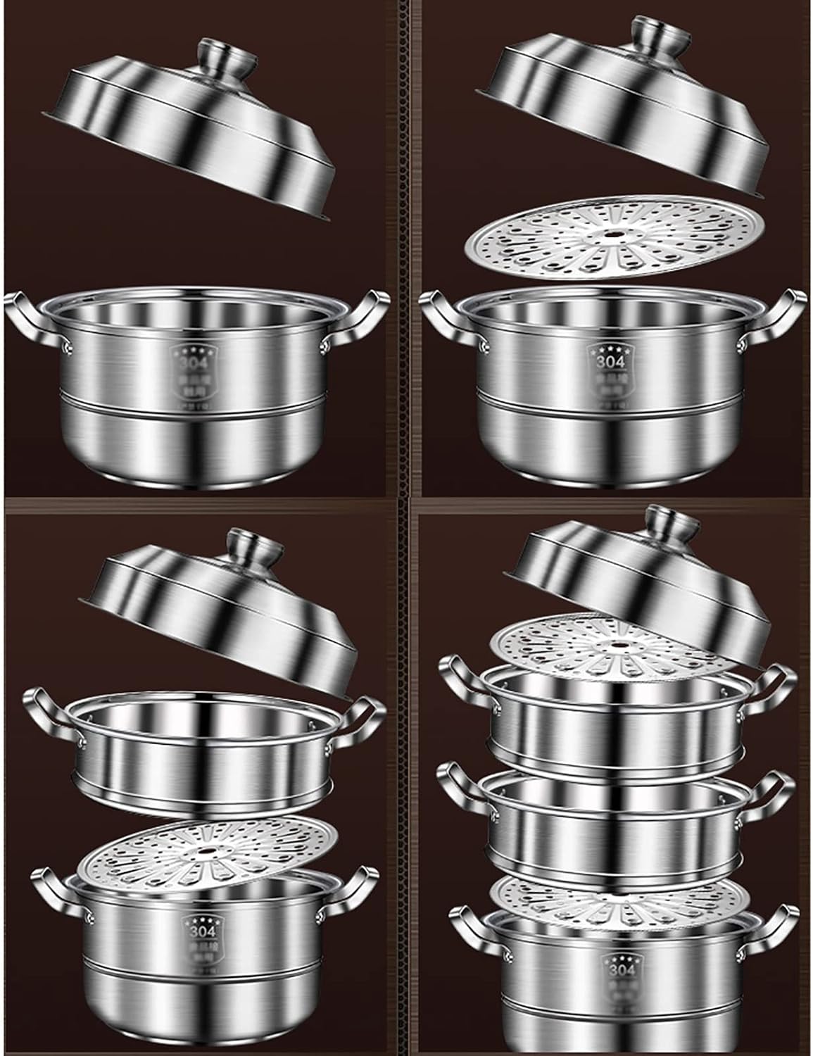 304 Food Grade Stainless Steel Steamer/Soup Pot with Thickened Energy-Gathering Bottom - Ideal for Steaming Seafood and Chicken Soup (30CM)
