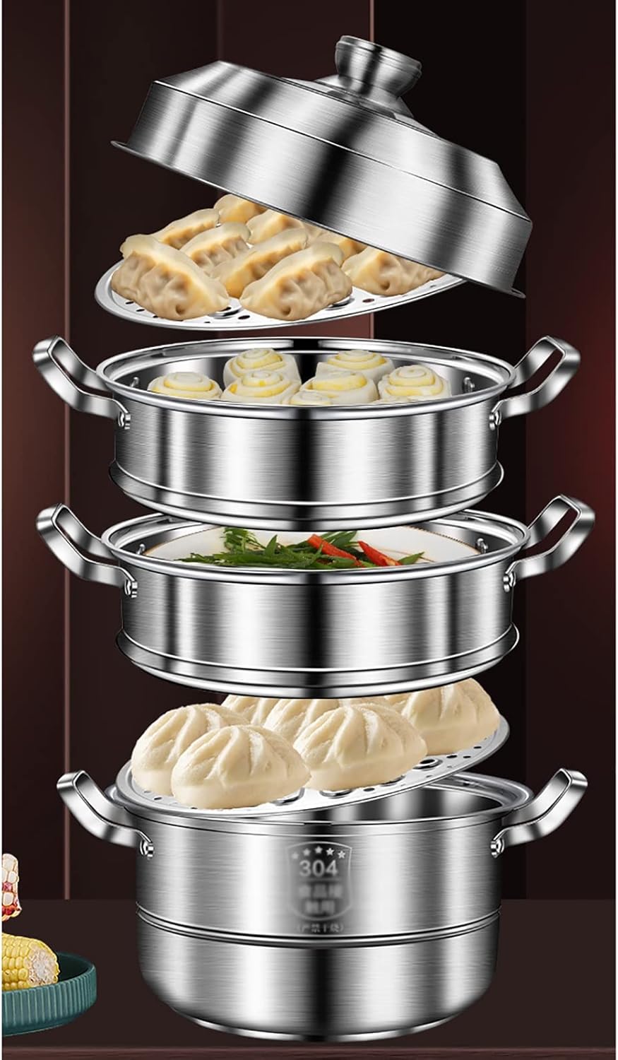 304 Food Grade Stainless Steel Steamer/Soup Pot with Thickened Energy-Gathering Bottom - Ideal for Steaming Seafood and Chicken Soup (30CM)