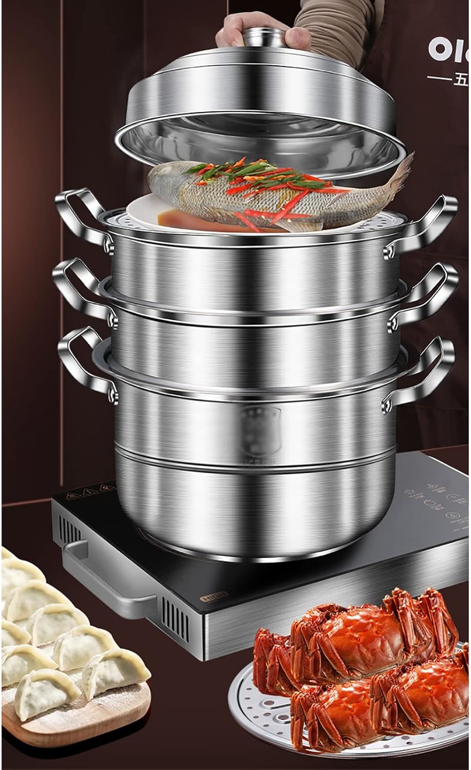 304 Food Grade Stainless Steel Steamer/Soup Pot with Thickened Energy-Gathering Bottom - Ideal for Steaming Seafood and Chicken Soup (30CM)