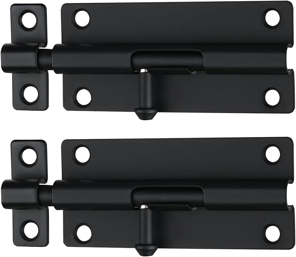 304 Stainless Steel 4 Inch Barrel Bolt Latch, Thicken 1.7mm Plate Door Lock - Black 2 Pack