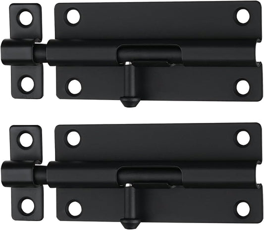 304 Stainless Steel 4 Inch Barrel Bolt Latch, Thicken 1.7mm Plate Door Lock - Black 2 Pack