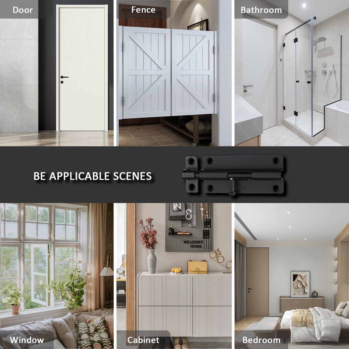 304 Stainless Steel 4 Inch Barrel Bolt Latch, Thicken 1.7mm Plate Door Lock - Black 2 Pack