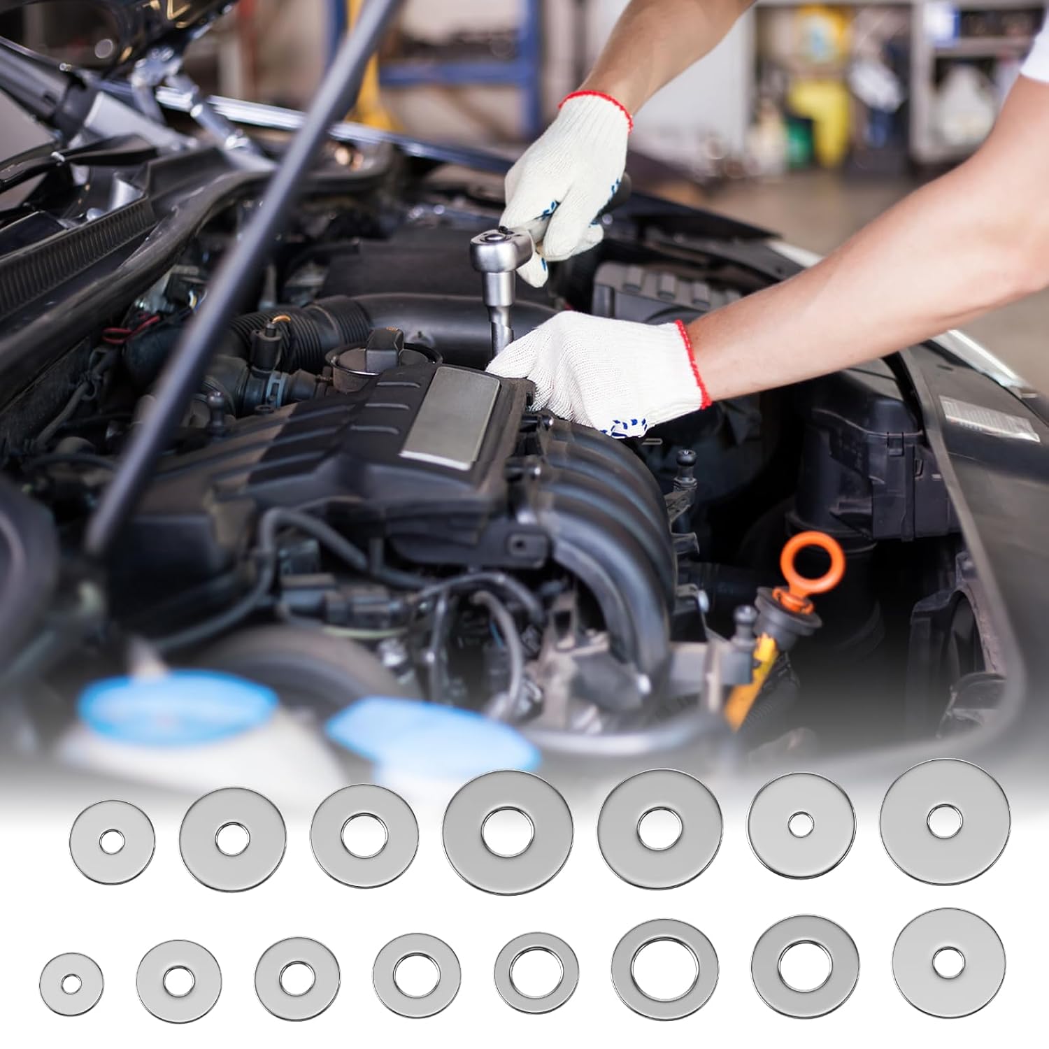 304 Stainless Steel Flat Washers Assortment Kit - 180 Pcs, 15 Sizes (M3-M12) - Metal Washers for Screws and Bolts, Home & Industrial - WildKart