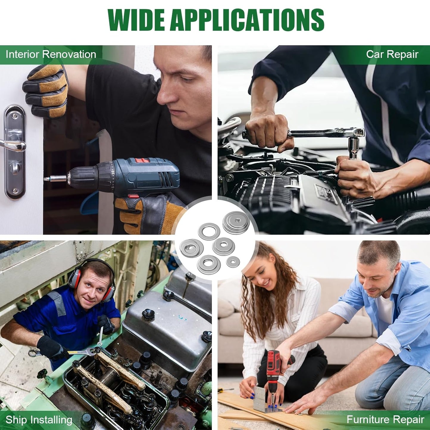 304 Stainless Steel Flat Washers Assortment Kit - 180 Pcs, 15 Sizes (M3-M12) - Metal Washers for Screws and Bolts, Home & Industrial - WildKart