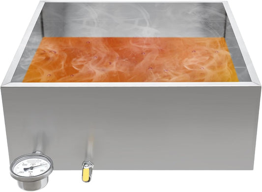 304 Stainless Steel Maple Syrup Evaporator Pan 24"x24"x9.5" with Valve and Thermometer - Steam Divided Boiling Pan for Maple Syrup Production