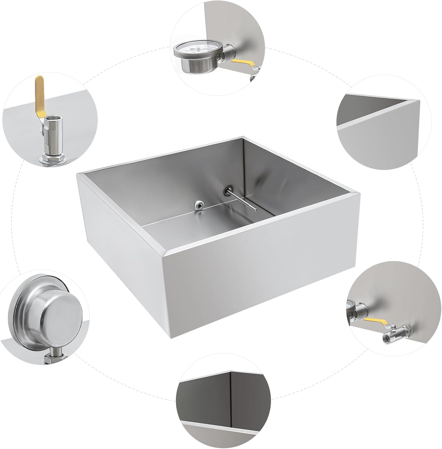 304 Stainless Steel Maple Syrup Evaporator Pan 24"x24"x9.5" with Valve and Thermometer - Steam Divided Boiling Pan for Maple Syrup Production