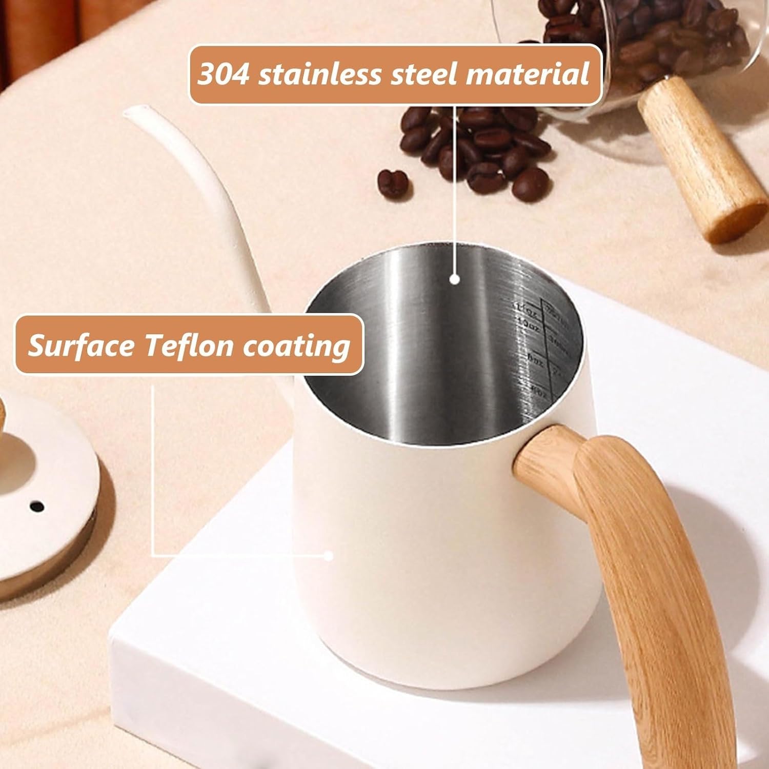 304 Stainless Steel Pour Over Coffee Kettle with Gooseneck Spout - Barista Pour Control Design, Wood Handle, Camping Kettle - 20oz Black