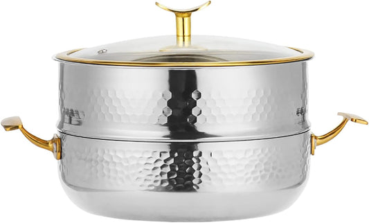 304 Stainless Steel Steamer Cookware and Soup Pot with Super Thick 3-Layer Composite Bottom - Ideal for Steamed Buns and Boiled Noodles - Available in Silver, Size 22cm and 28cm