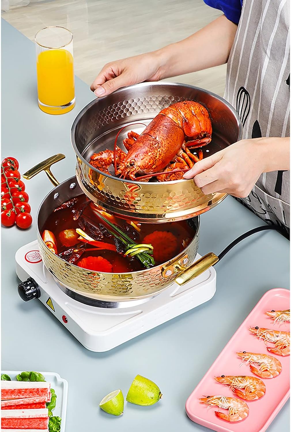 304 Stainless Steel Steamer Cookware and Soup Pot with Super Thick 3-Layer Composite Bottom - Ideal for Steamed Buns and Boiled Noodles - Available in Silver, Size 22cm and 28cm