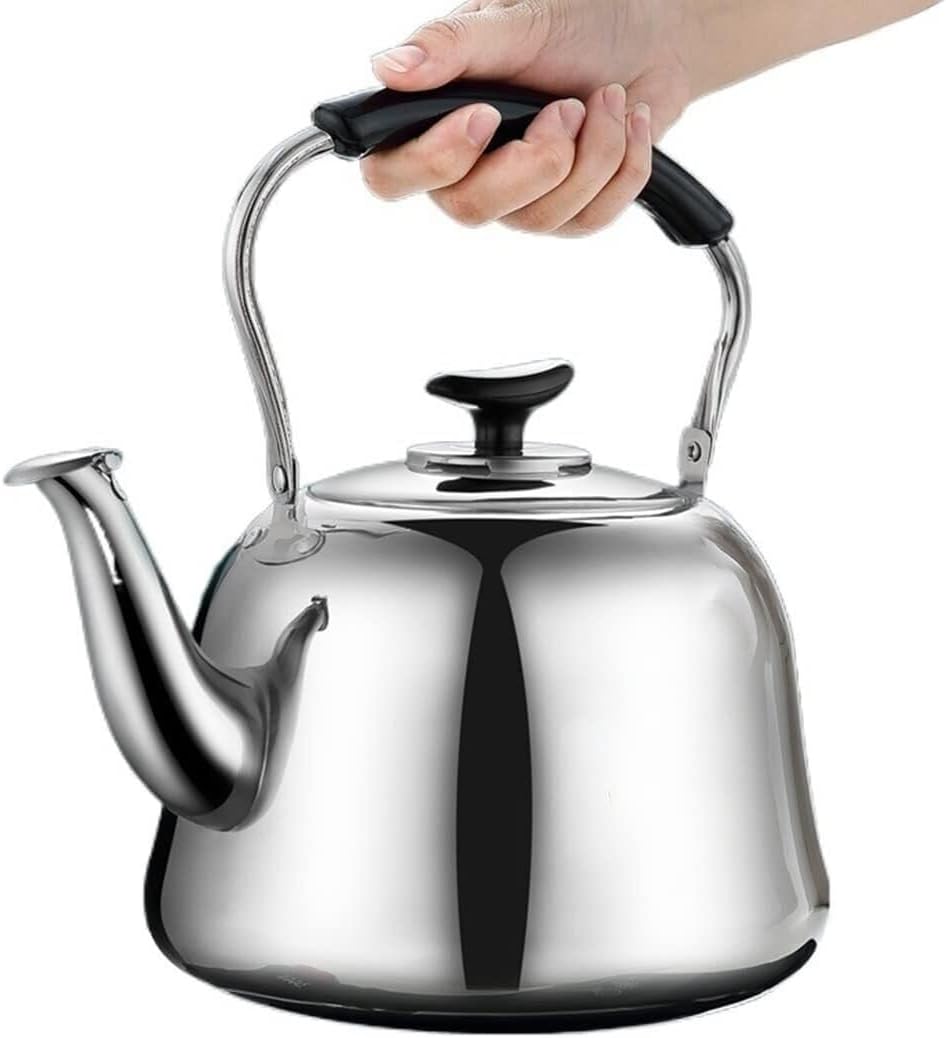 304 Stainless Steel Tea Kettle with Fast Heating - Large 3.2 Quart Capacity, Ergonomic Design for All Heat Sources