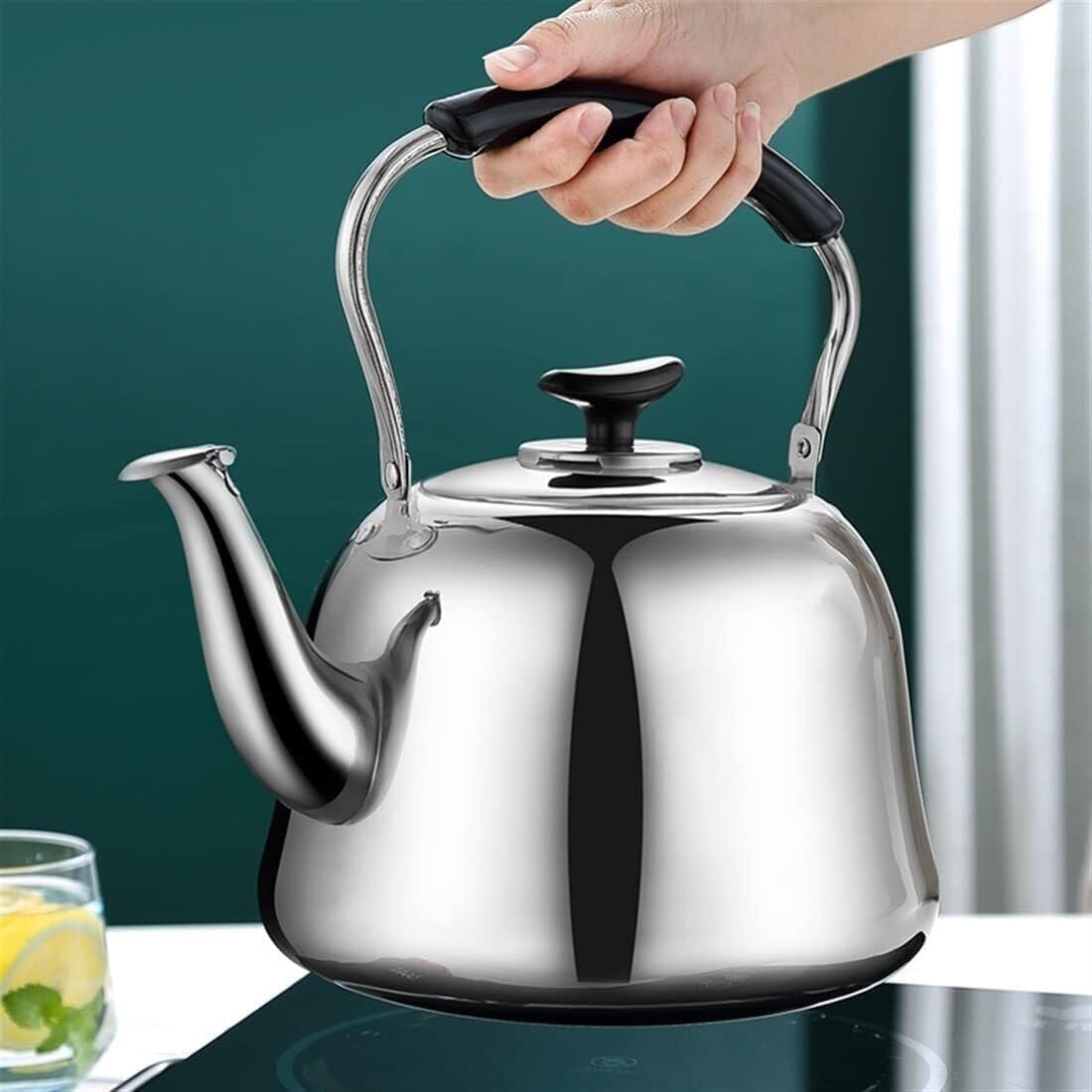 304 Stainless Steel Tea Kettle with Fast Heating - Large 3.2 Quart Capacity, Ergonomic Design for All Heat Sources