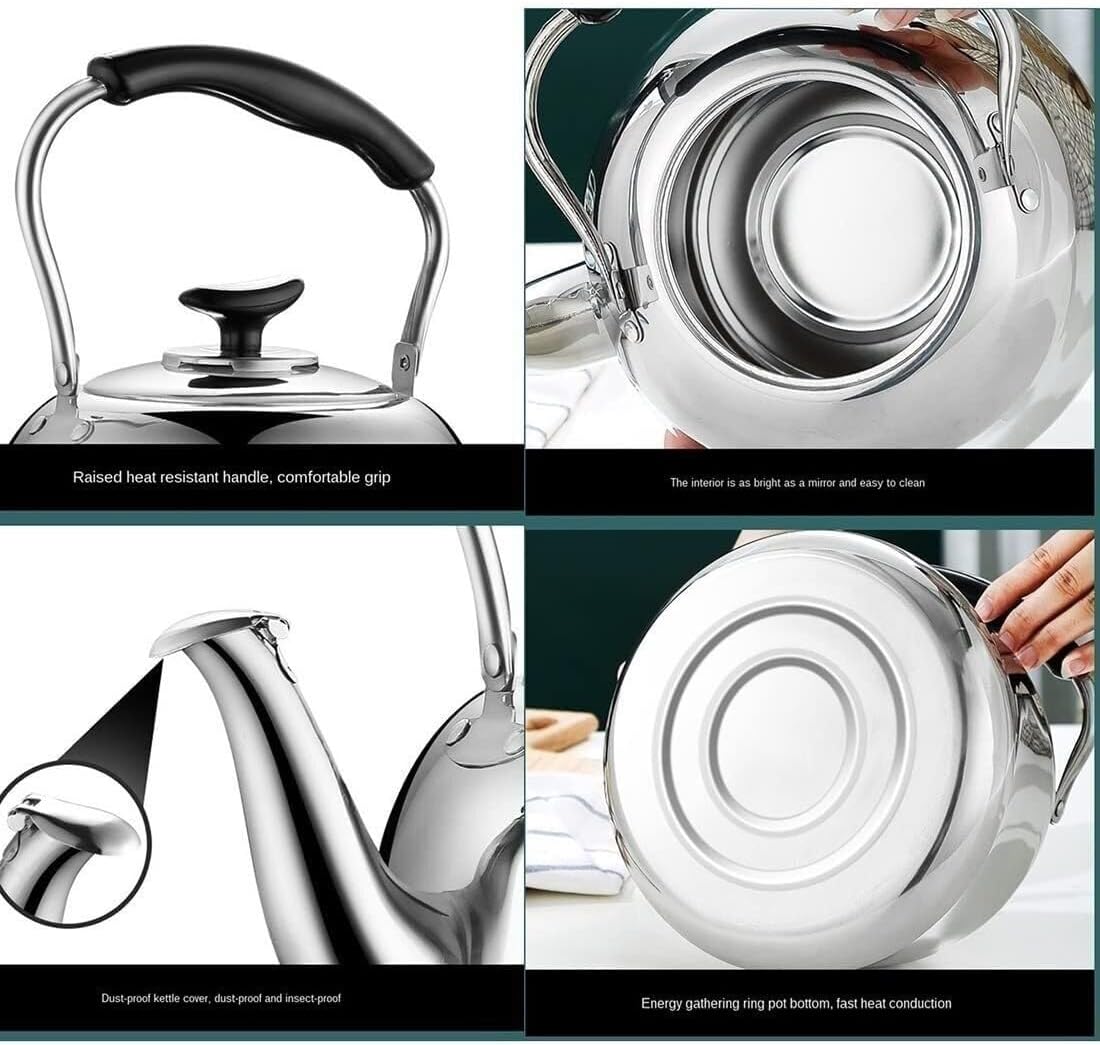 304 Stainless Steel Tea Kettle with Fast Heating - Large 3.2 Quart Capacity, Ergonomic Design for All Heat Sources