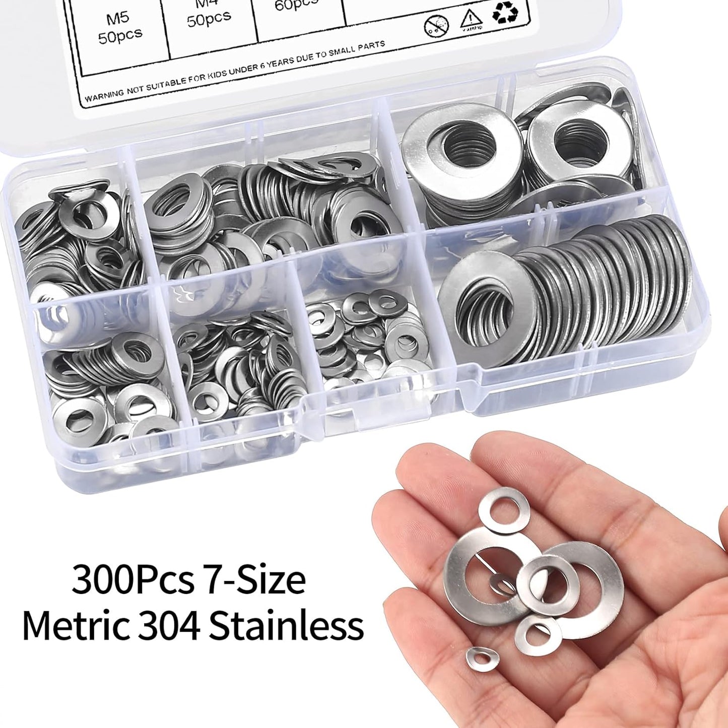 304 Stainless Steel Wave Spring Washer Assortment Kit, 300 Pcs Metric M3-M12 Curved Spring Washers