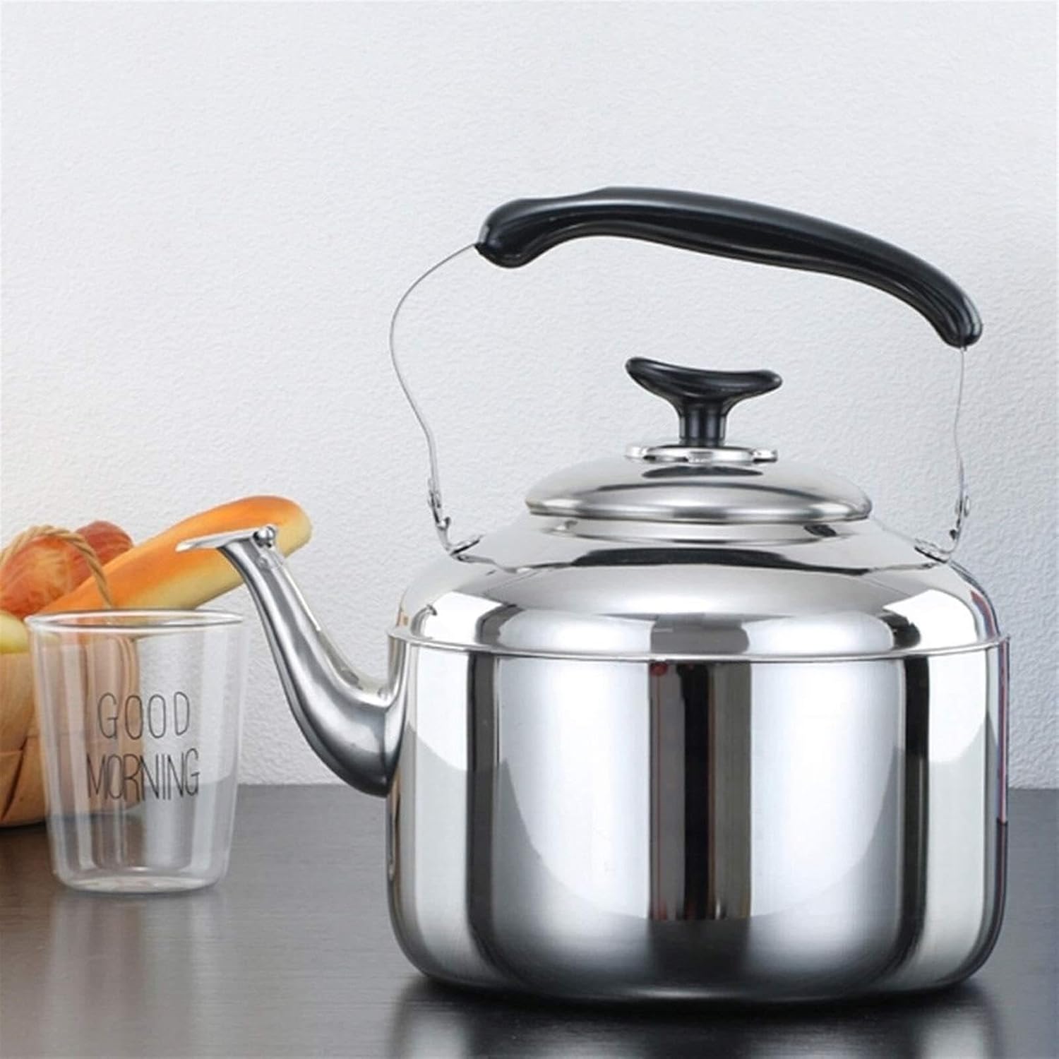 304 Stainless Steel Whistling Tea Kettle - Fast Heating & Safe Pouring Stovetop Teapot (5L) by TIMOBIZZ