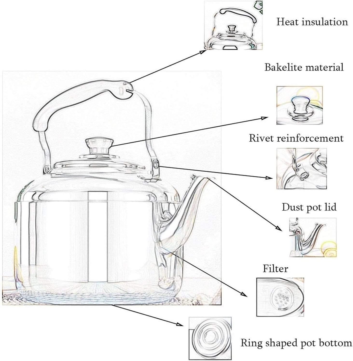 304 Stainless Steel Whistling Tea Kettle - Fast Heating & Safe Pouring Stovetop Teapot (5L) by TIMOBIZZ
