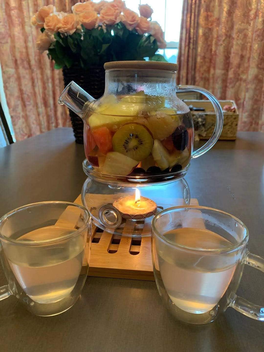 30.4oz Glass Teapot Set with Stovetop Safe Design and Glass Tea Warmer