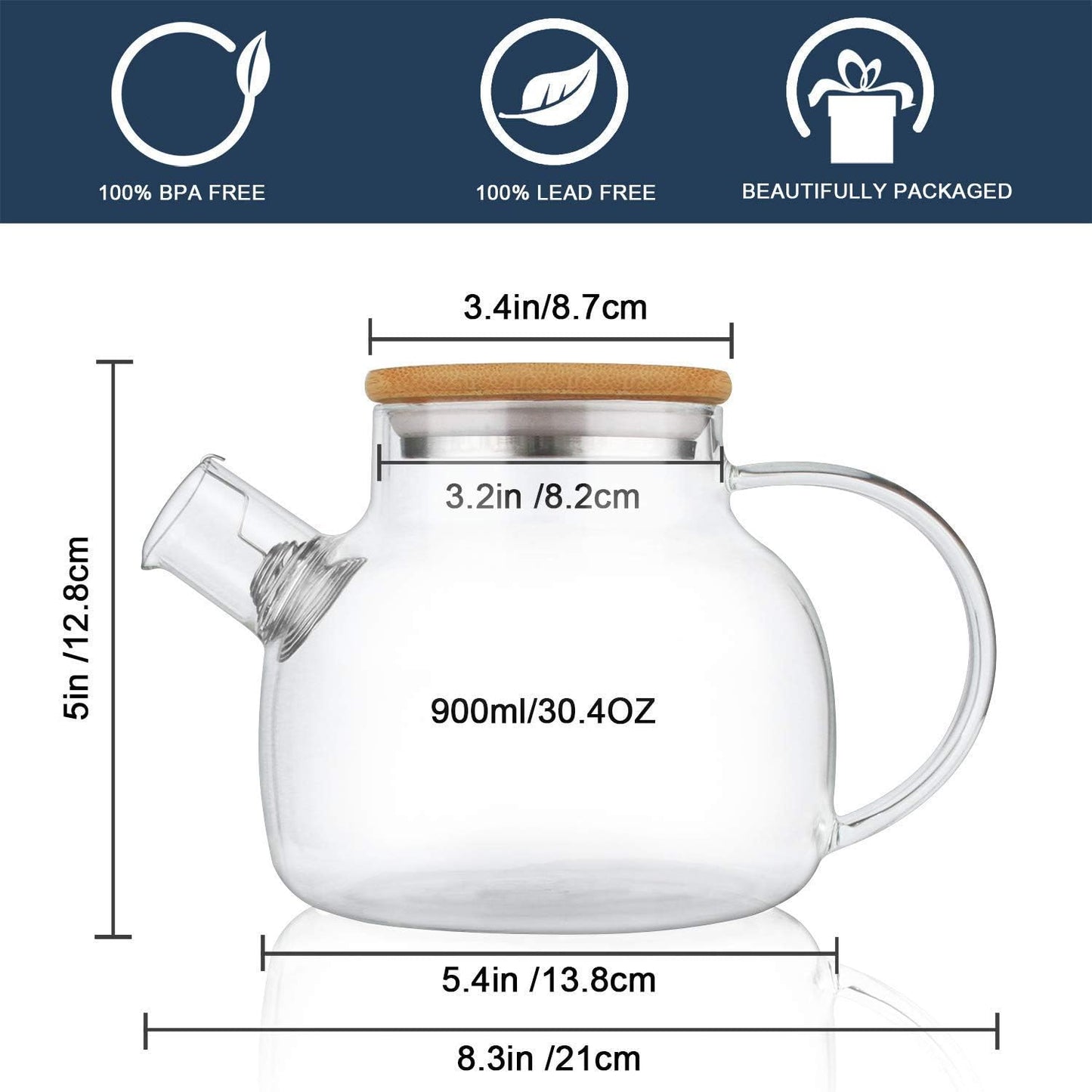 30.4oz Glass Teapot Set with Stovetop Safe Design and Glass Tea Warmer