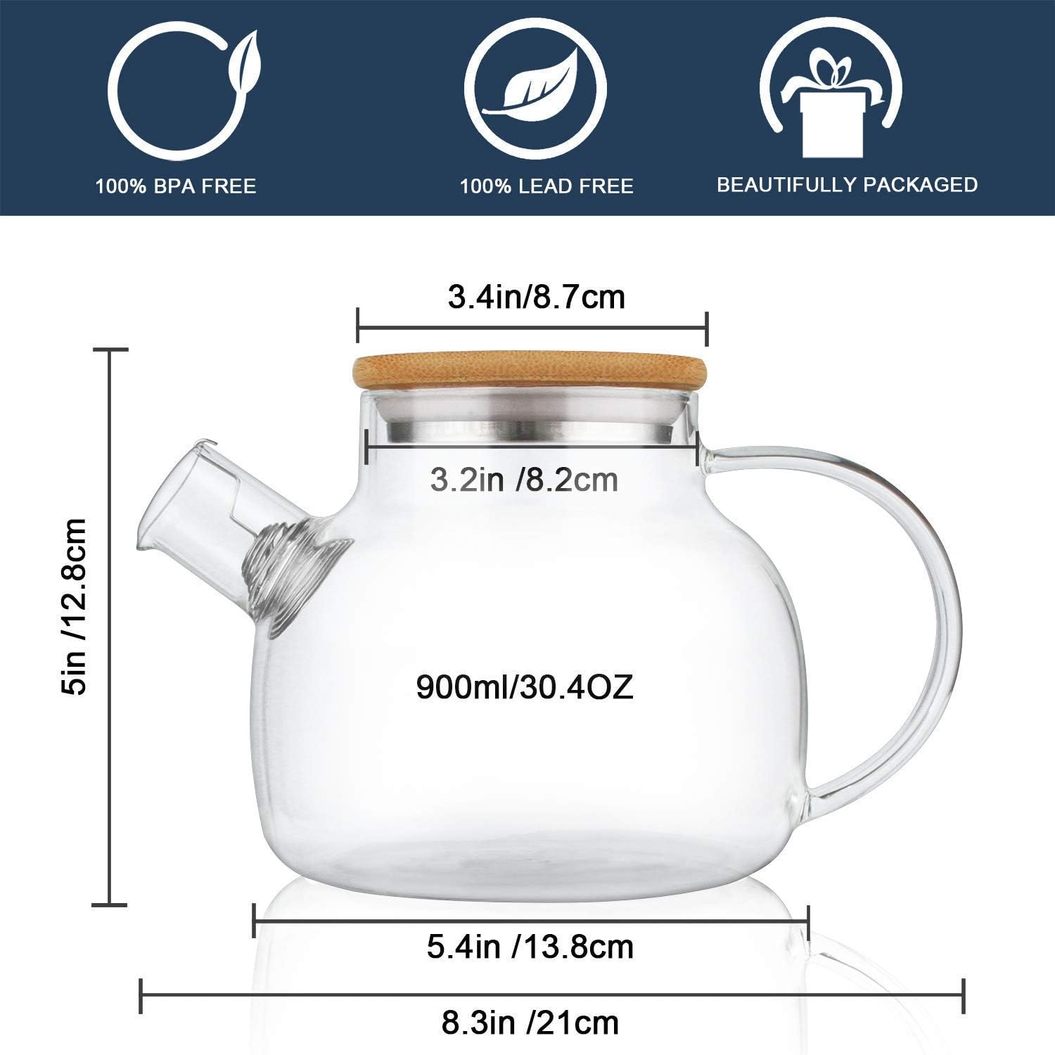30.4oz Glass Teapot Set with Stovetop Safe Design and Glass Tea Warmer