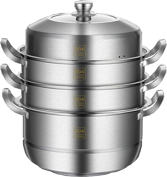 30cm YJYLYHY Steamer Cookware/Soup Pot - 304 Food Grade Stainless Steel - Thickened Energy-Gathering Pot Bottom - Ideal for Steamed Seafood and Chicken Soup