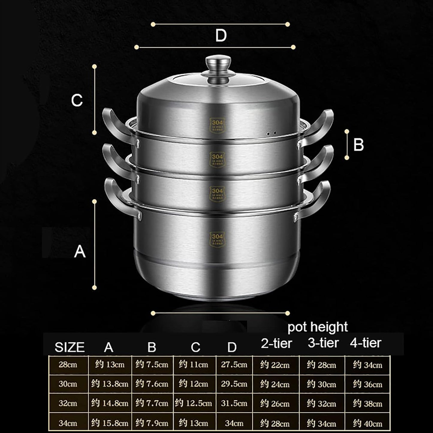 30cm YJYLYHY Steamer Cookware/Soup Pot - 304 Food Grade Stainless Steel - Thickened Energy-Gathering Pot Bottom - Ideal for Steamed Seafood and Chicken Soup