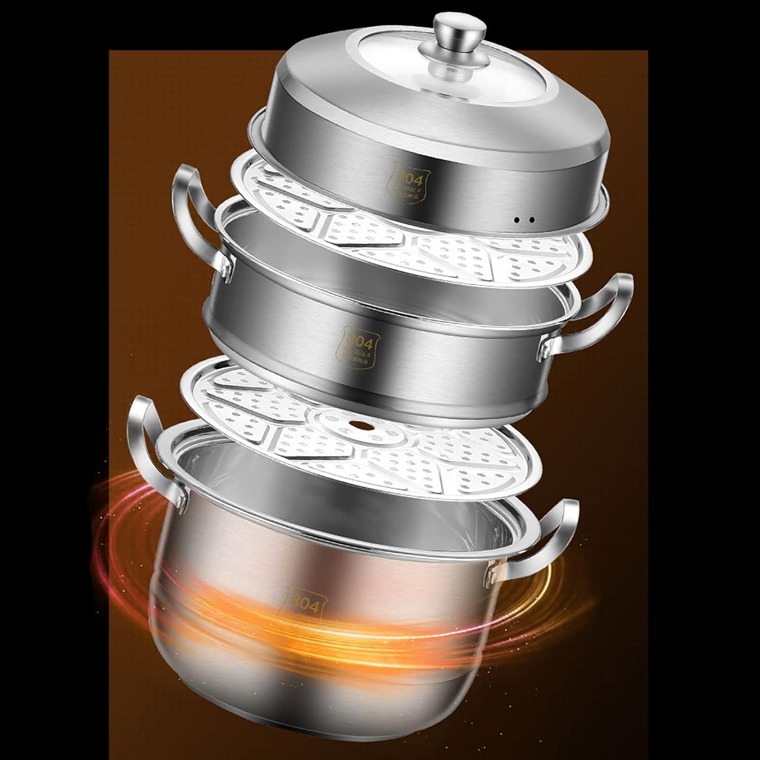 30cm YJYLYHY Steamer Cookware/Soup Pot - 304 Food Grade Stainless Steel - Thickened Energy-Gathering Pot Bottom - Ideal for Steamed Seafood and Chicken Soup