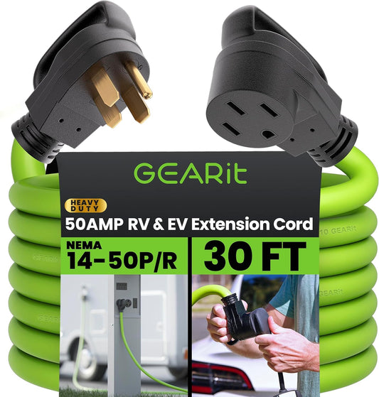 30ft GEARit 50-Amp RV & EV Extension Cord for Tesla Model 3/S/X/Y, NEMA 14-50P to 14-50R, Waterproof Charging Cable
