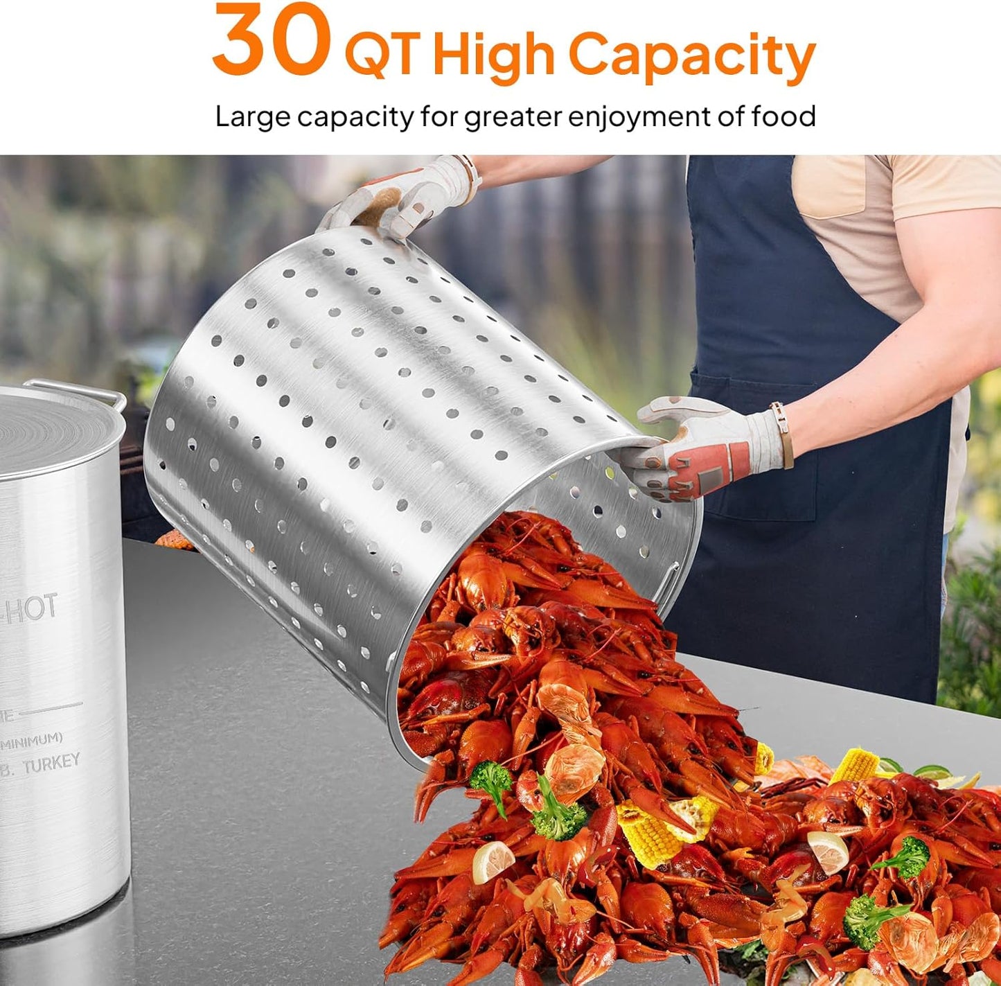 30QT Turkey Fryer Pot with Strainer Basket, Lid & Steamer - Aluminum Stock Pot for Outdoor Cooking & Gatherings