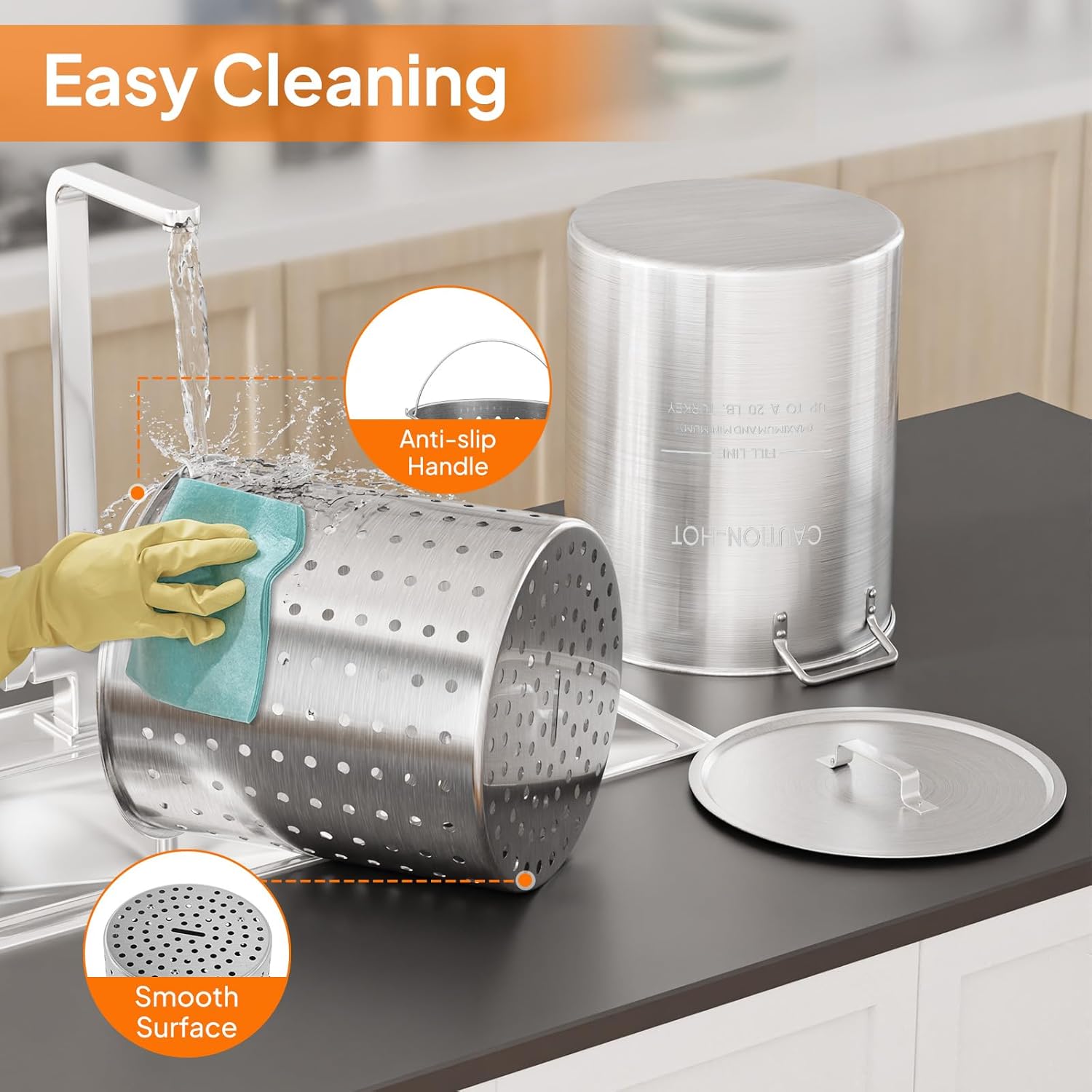 30QT Turkey Fryer Pot with Strainer Basket, Lid & Steamer - Aluminum Stock Pot for Outdoor Cooking & Gatherings