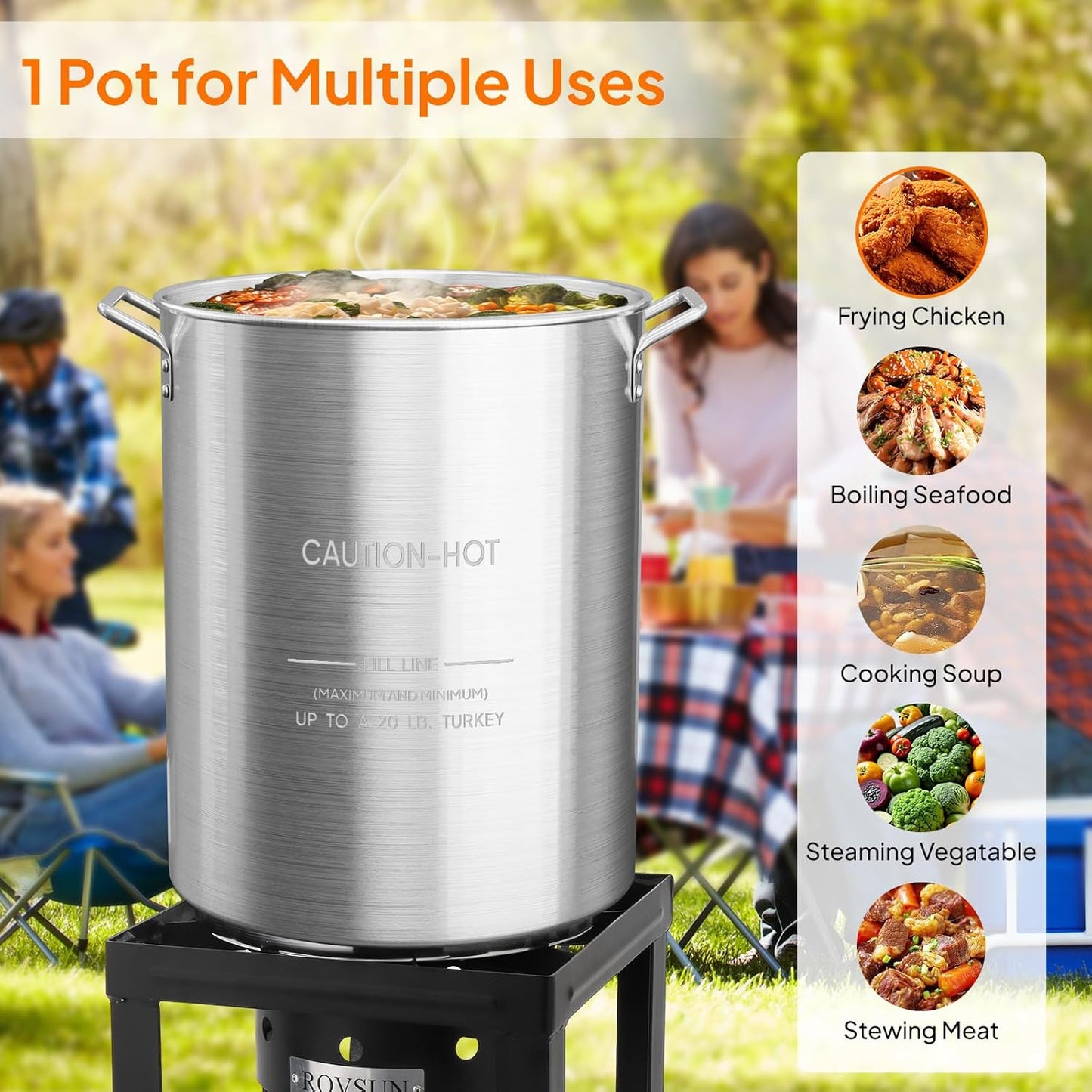 30QT Turkey Fryer Pot with Strainer Basket, Lid & Steamer - Aluminum Stock Pot for Outdoor Cooking & Gatherings