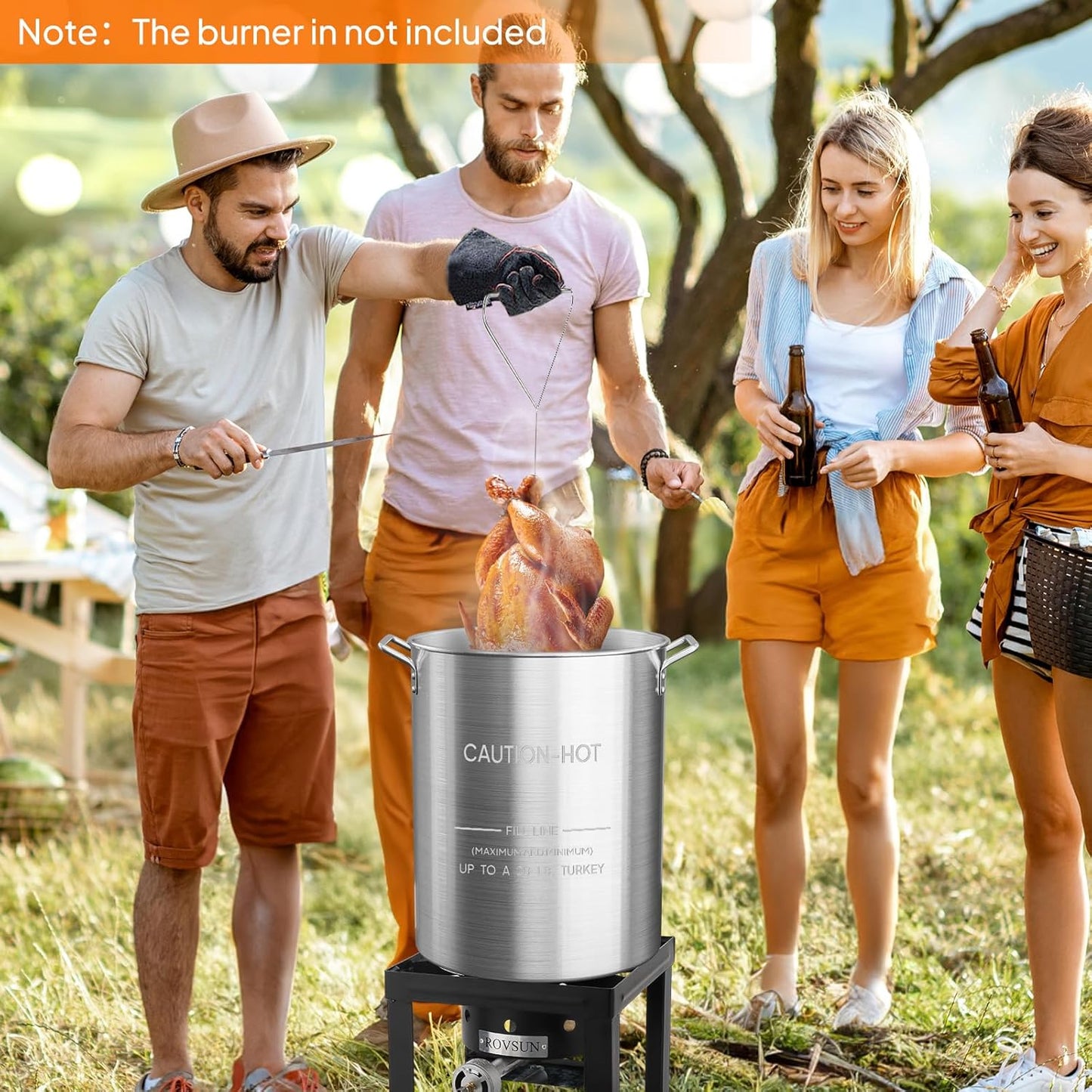 30QT Turkey Fryer Pot with Strainer Basket, Lid & Steamer - Aluminum Stock Pot for Outdoor Cooking & Gatherings